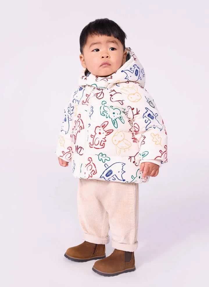 Petit Bateau - एक्लू बेबी एनिमल प्रिंटेड डाउन जैकेट