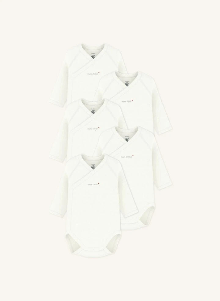 Petit Bateau - 5'li Mon Coeur Bio Pamuk Çapraz Body Seti | Beyaz