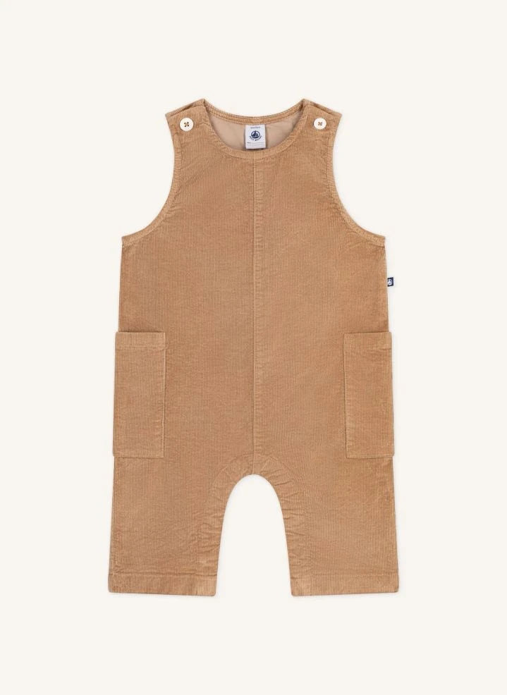 Petit Bateau - ऑर्गेनिक कॉटन वेलवेट जंपसूट | कैमल
