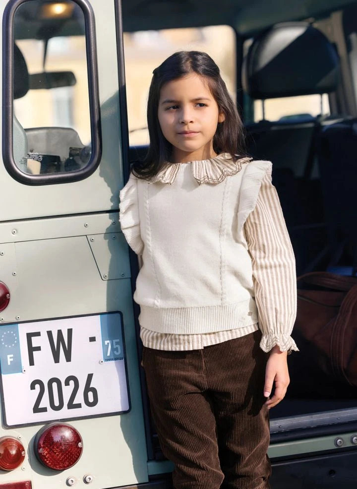 Tartine et Chocolat - झालरदार बिना आस्तीन का स्वेटर | ईक्रू
