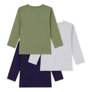Petit Bateau - 3'lü Düz Uzun Kollu Tişört Paketi | ग्रे मेलेंज