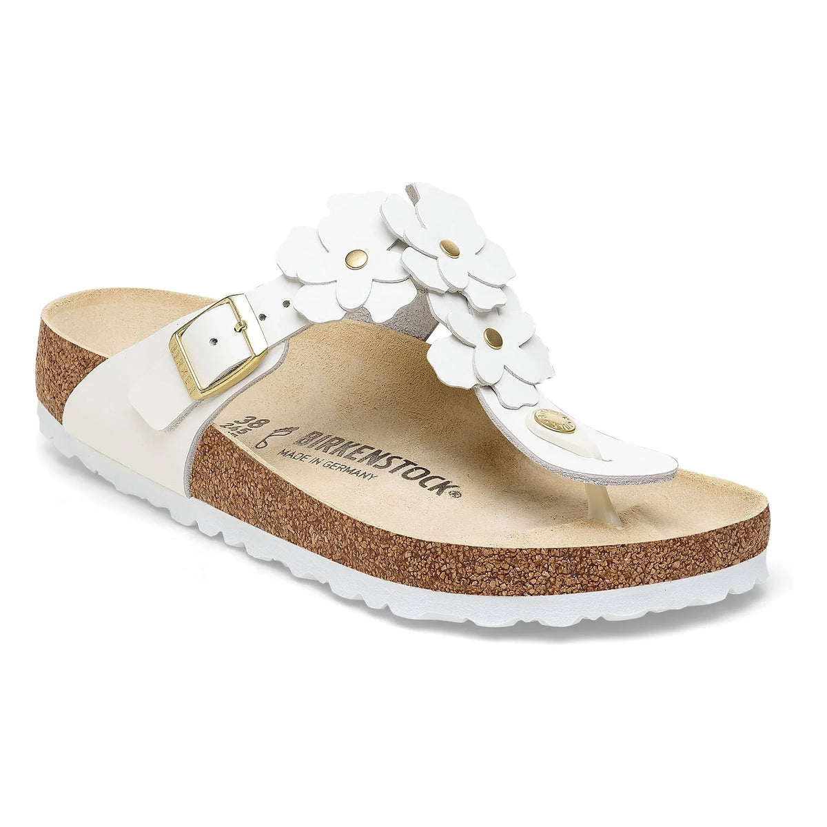 BIRKENSTOCK - Gizeh फ्लोरल एम्बेलिश्ड सैंडल नेचुरल लेदर | सफ़ेद