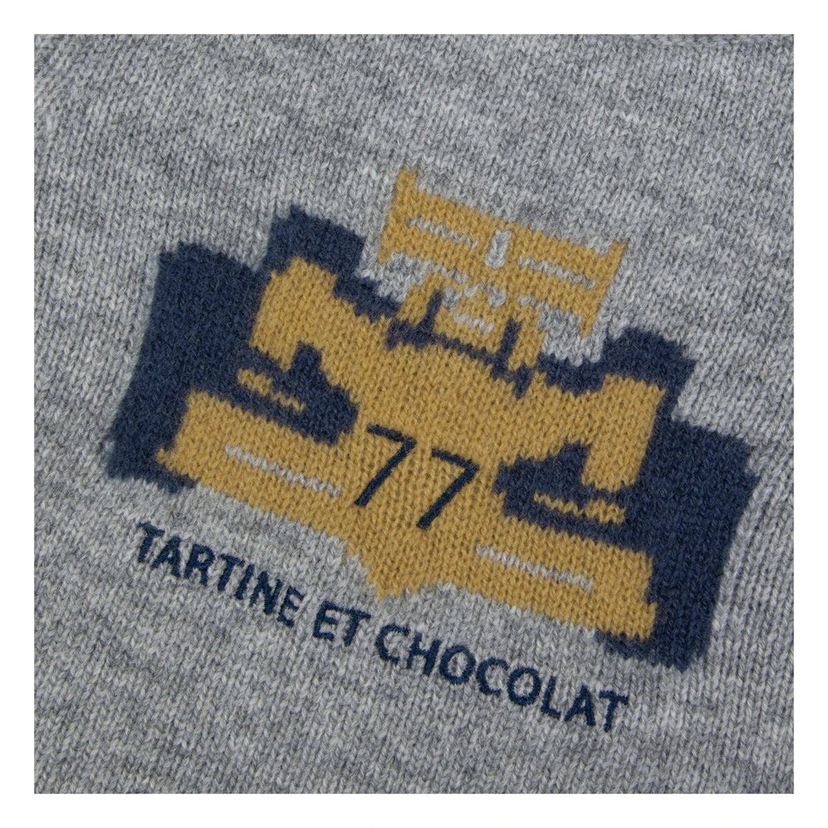 Tartine et Chocolat - बेबी वूल रेसिंग कार स्वेटर | ग्रे मेलेंज