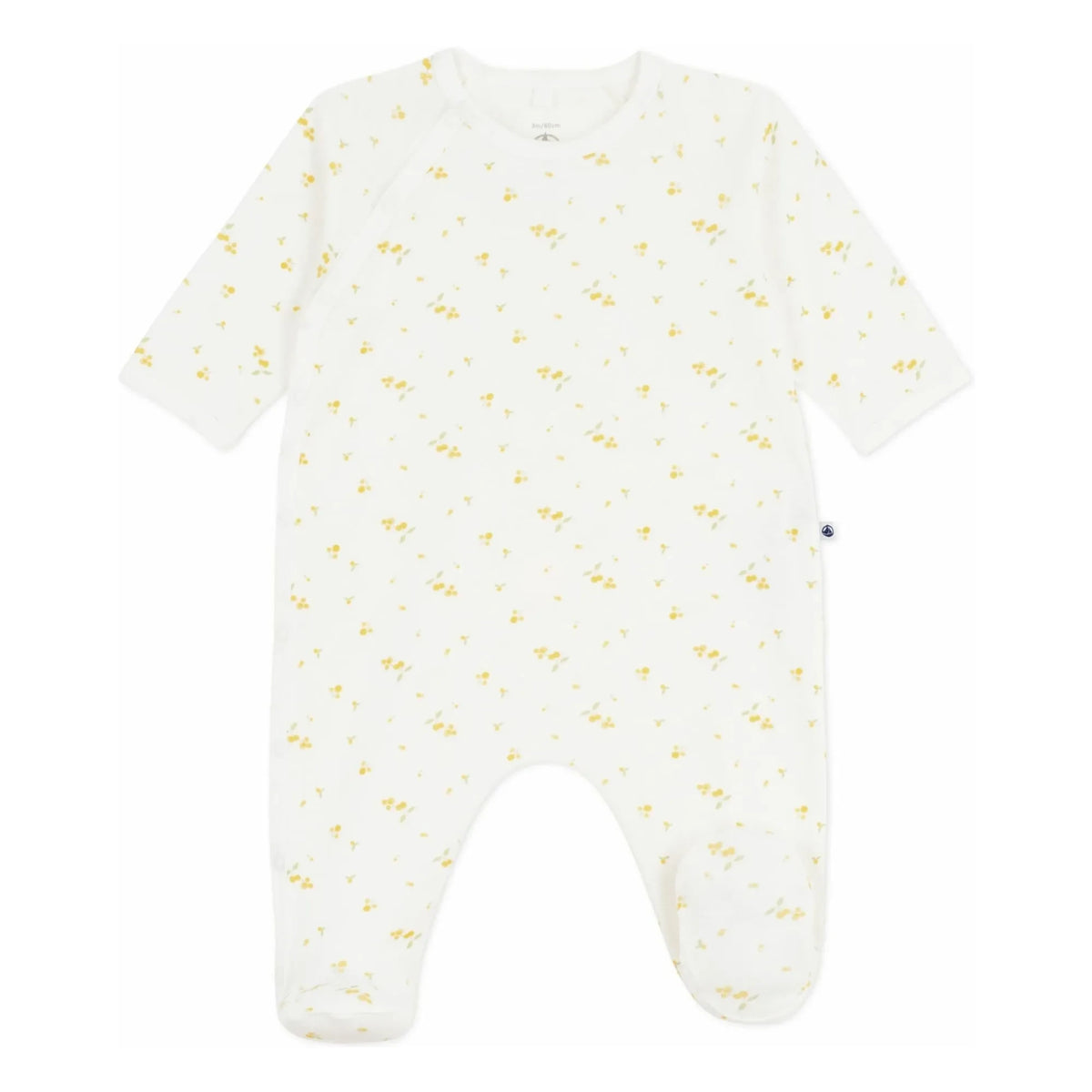 Petit Bateau - स्नैप बटन वाला फूलों के पैटर्न का ऑर्गेनिक कॉटन पजामा | सफ़ेद