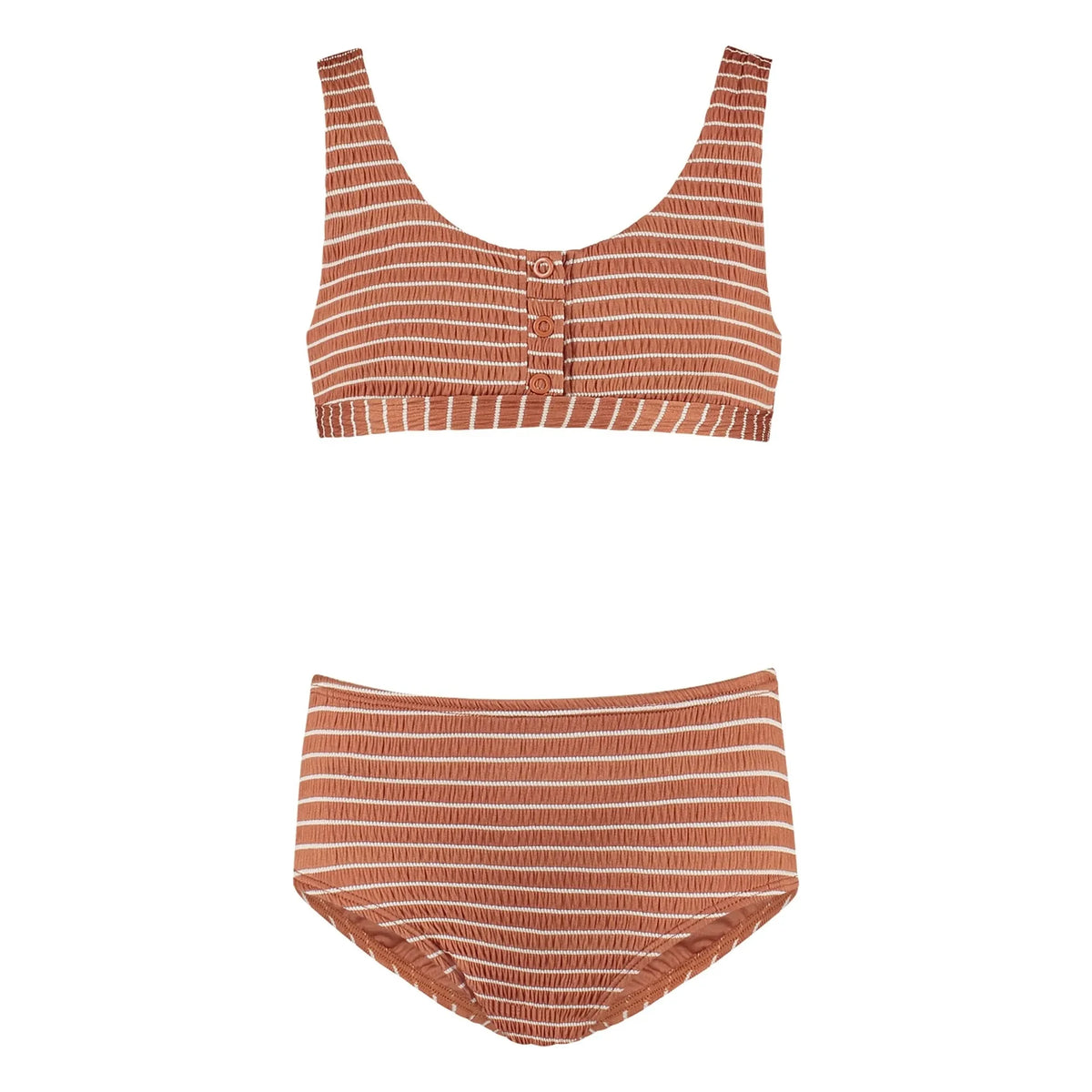 Beachlife - Geri Dönüştürülmüş Elyaf Çizgili Düğmeli Mayo | Caramel