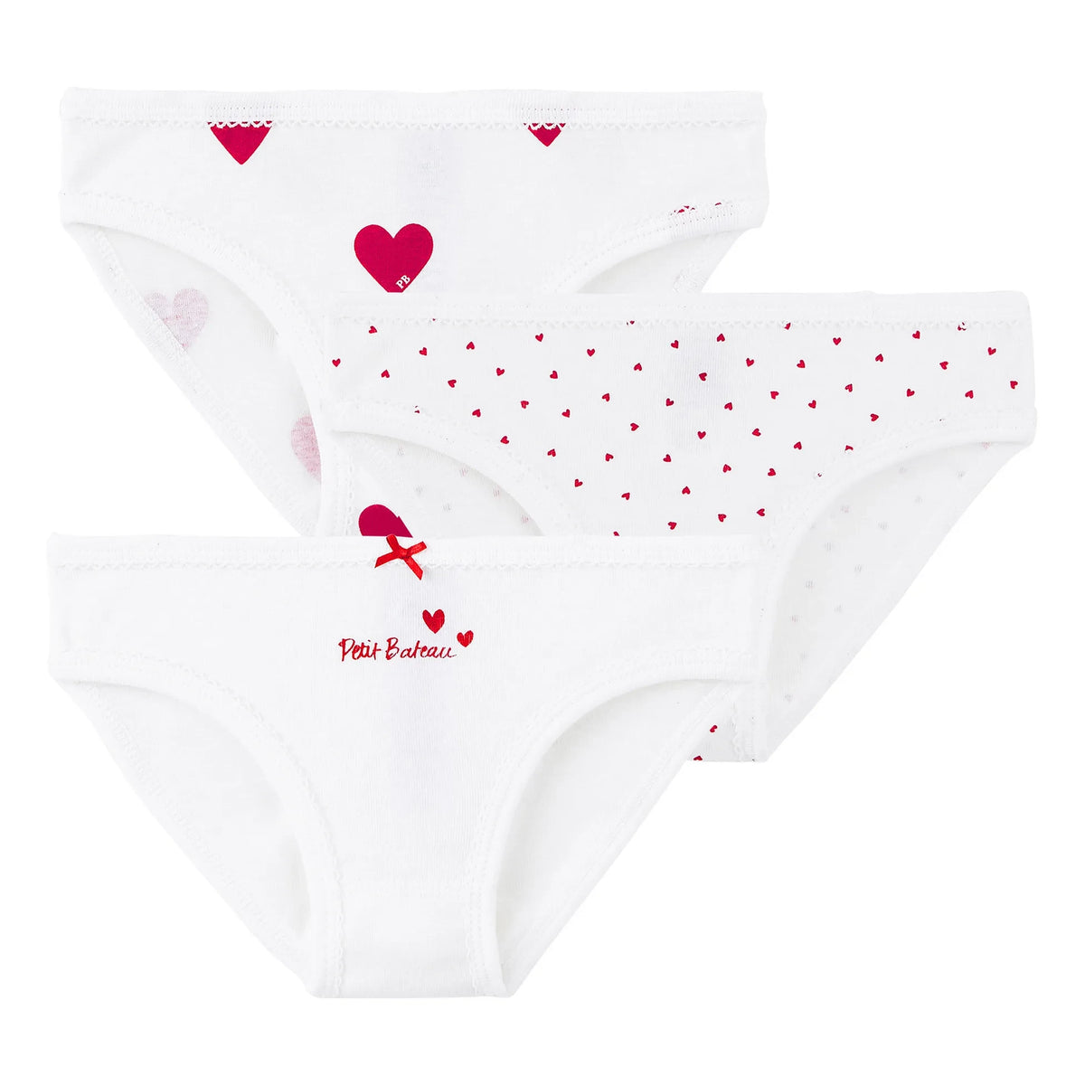 Petit Bateau - 3'lü Organik Pamuk Kalp Desenli Külot | Beyaz
