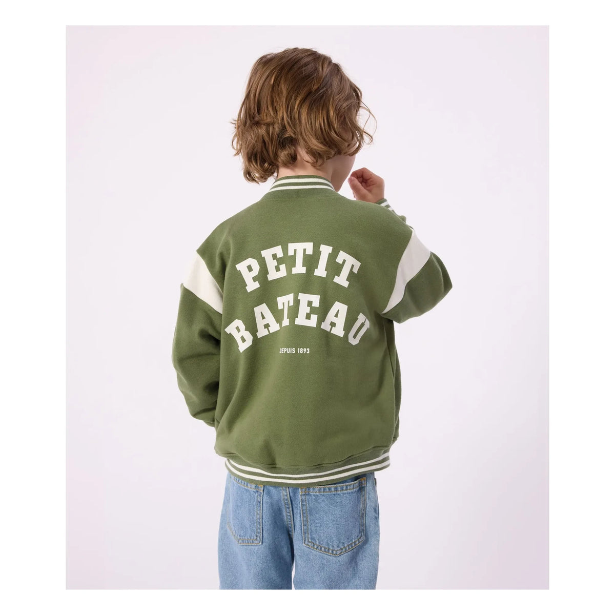 Petit Bateau - टेडी मोलेटन लूज़ फिट जैकेट | ऑलिव