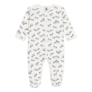 Petit Bateau - ज़ेबरा प्रिंट वाले 'डोर्स बिएन' (Dors Bien) पजामा, ऑर्गेनिक कॉटन | एक्क्रू (Ecru)