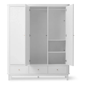 Oliver Furniture - 3 दरवाजों वाली बर्च वॉर्डरोब 204 x 168 सेमी | सफेद