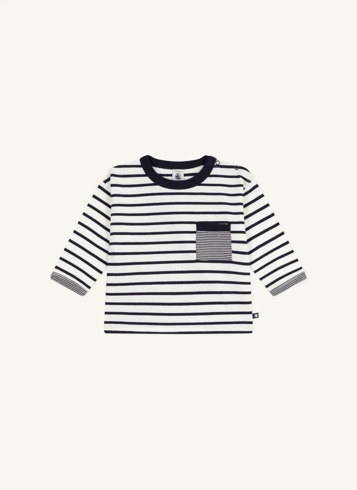 Petit Bateau - ऑर्गेनिक कॉटन | व्हाइट सेलर पॉकेट टी-शर्ट