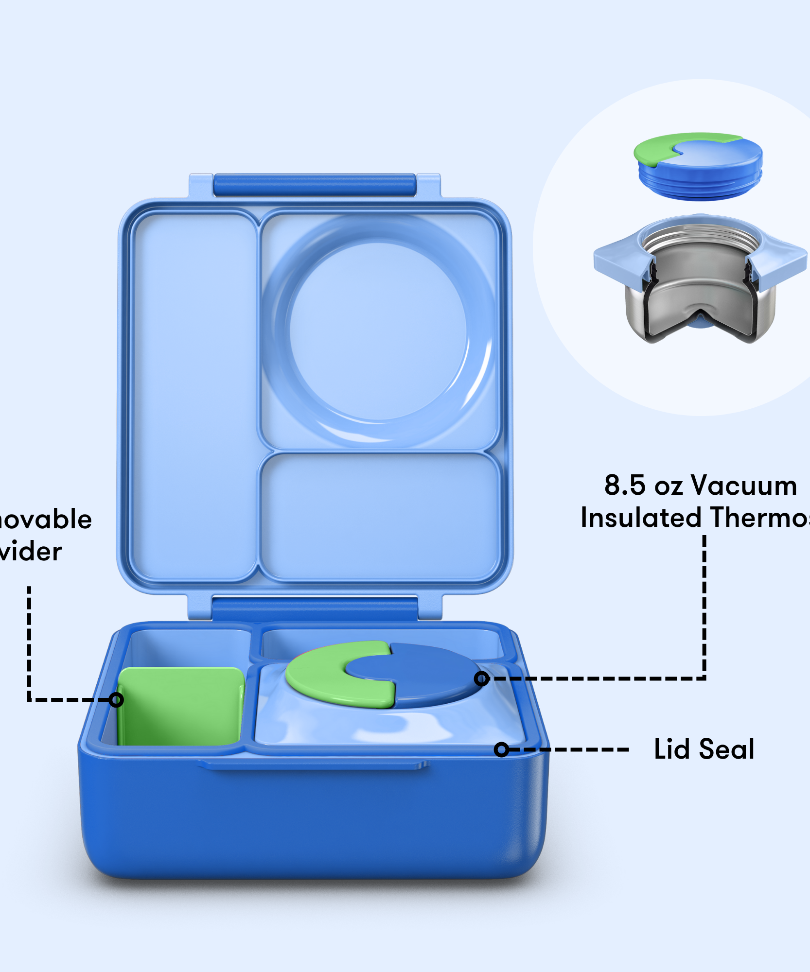 Omiebox - ताप इन्सुलेटेड समुद्री नीला बेंटो भोजन बॉक्स