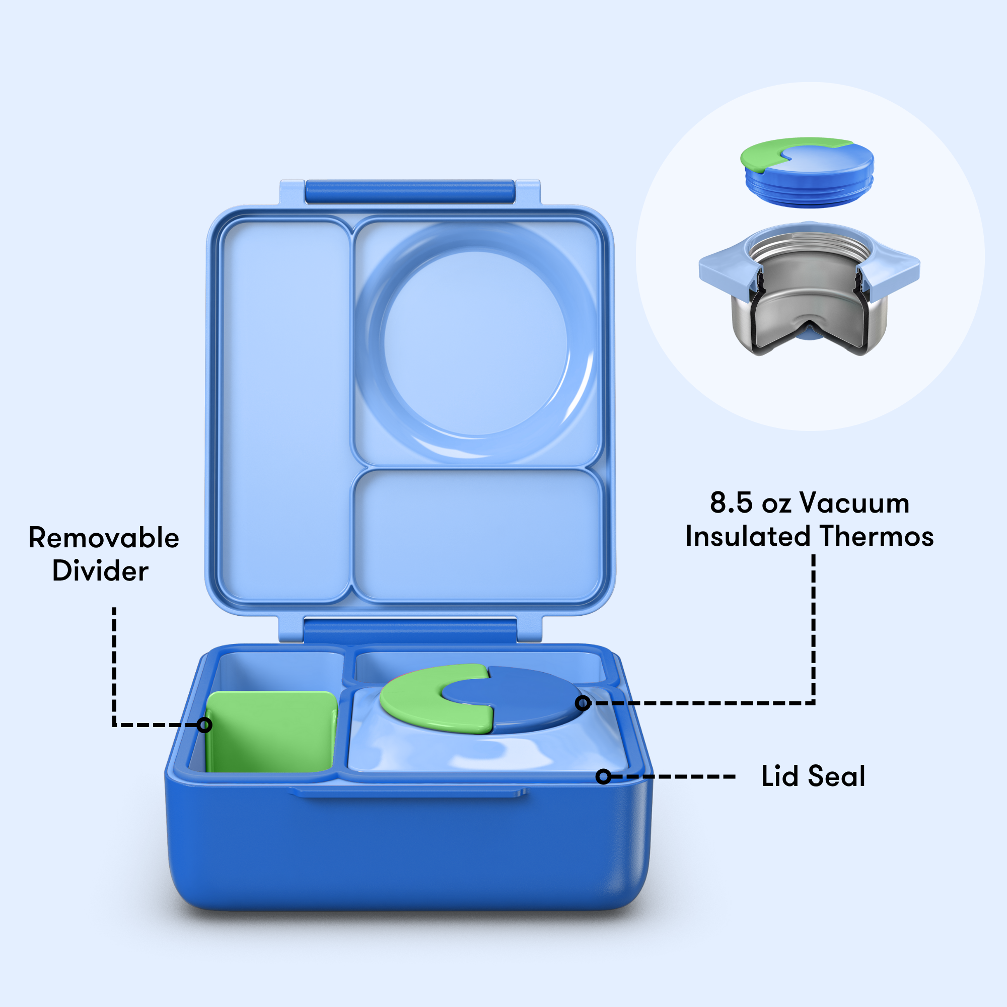 Omiebox - ताप इन्सुलेटेड समुद्री नीला बेंटो भोजन बॉक्स