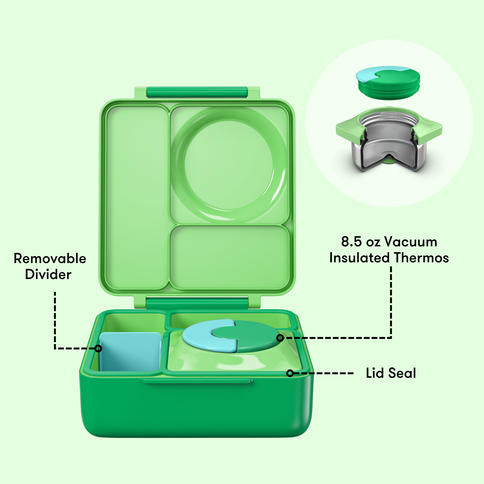 Omiebox - ताप इन्सुलेटेड सेब हरा बेंटो भोजन बॉक्स