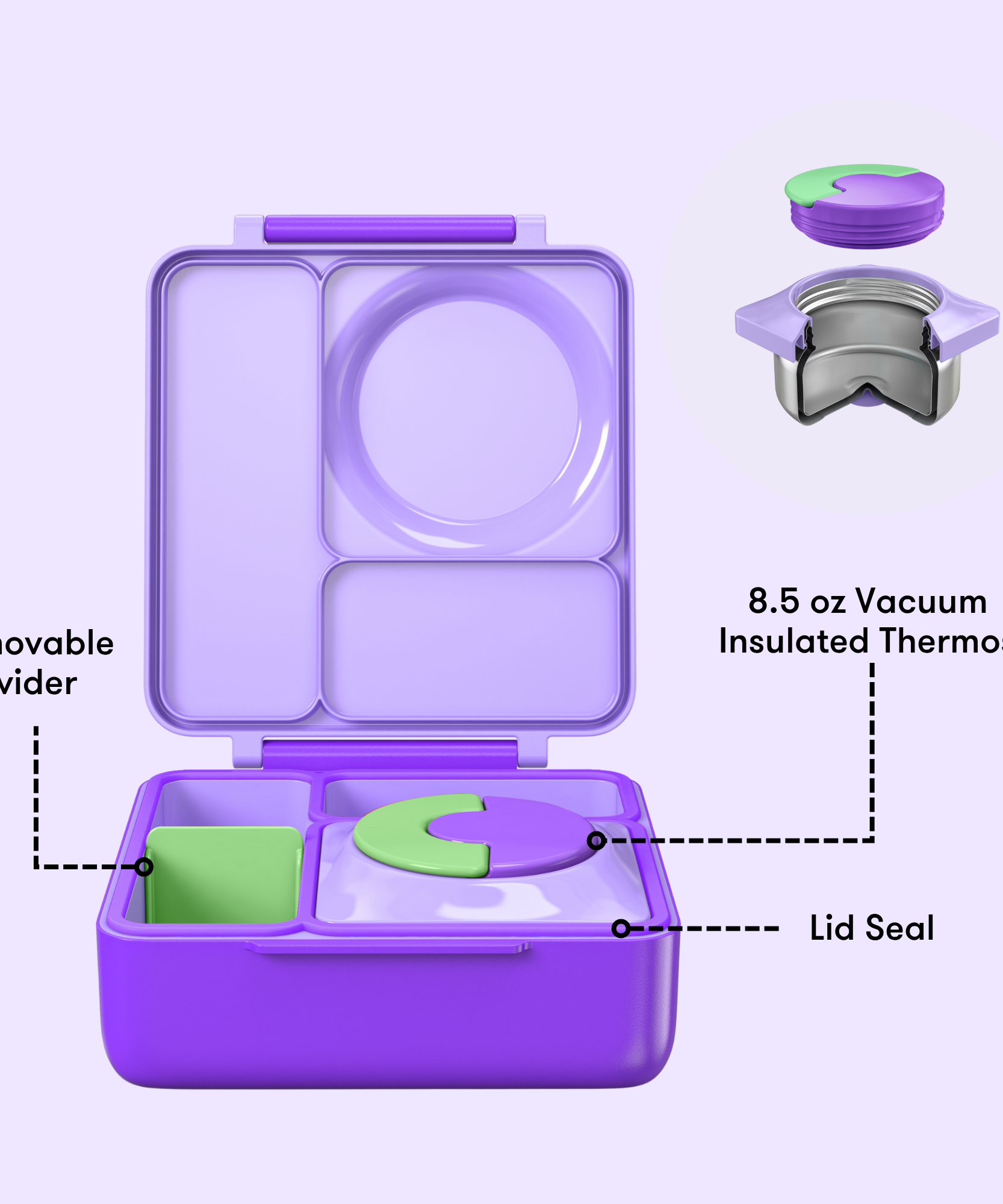 Omiebox - ताप इन्सुलेटेड बैंगनी लिला बेंटो भोजन बॉक्स