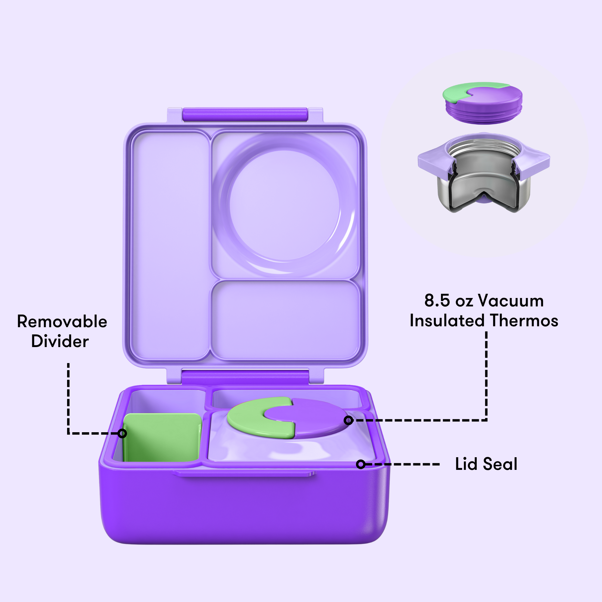 Omiebox - ताप इन्सुलेटेड बैंगनी लिला बेंटो भोजन बॉक्स