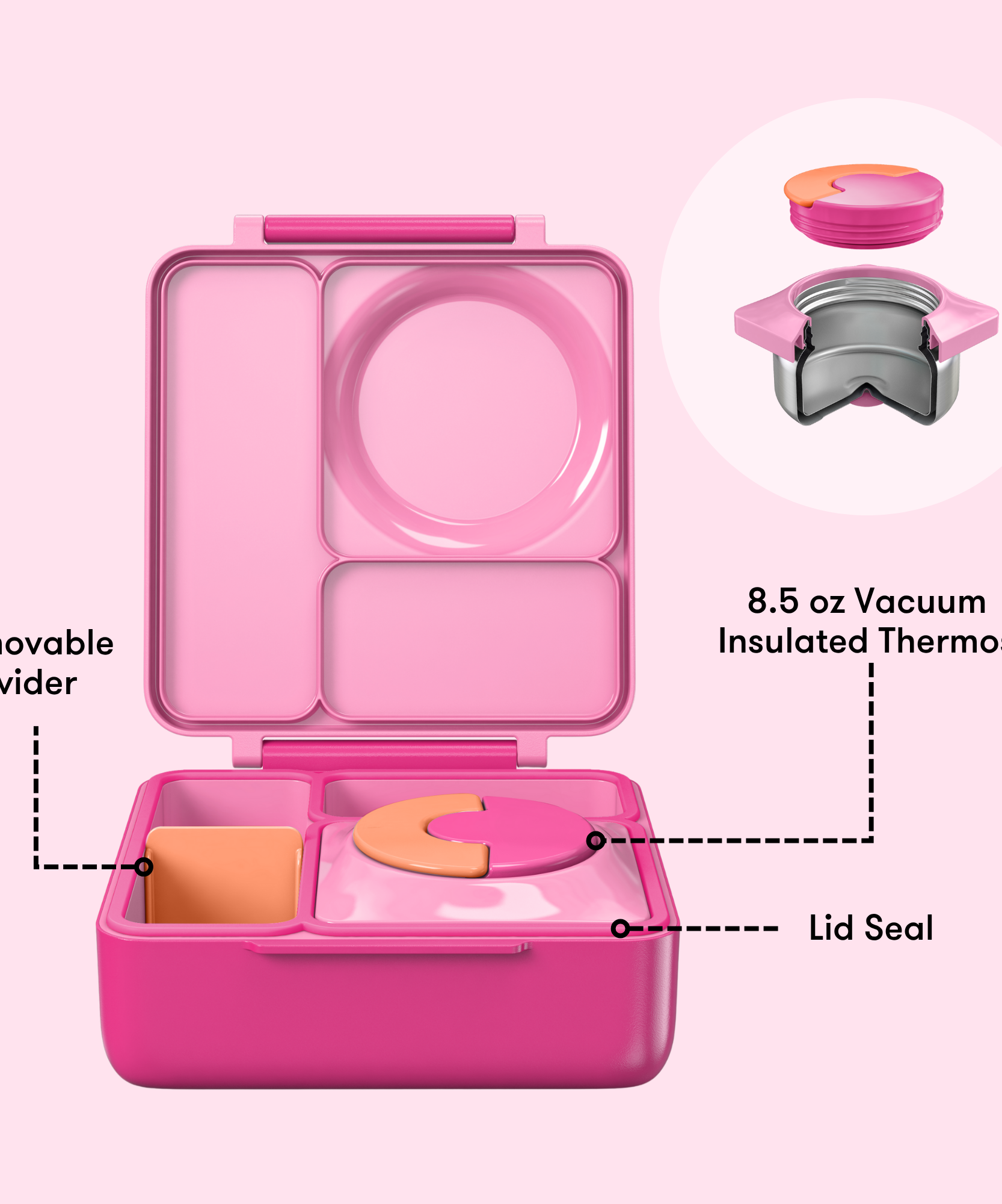 Omiebox - थर्मल इंसुलेटेड परी गुलाबी बेंटो भोजन बॉक्स