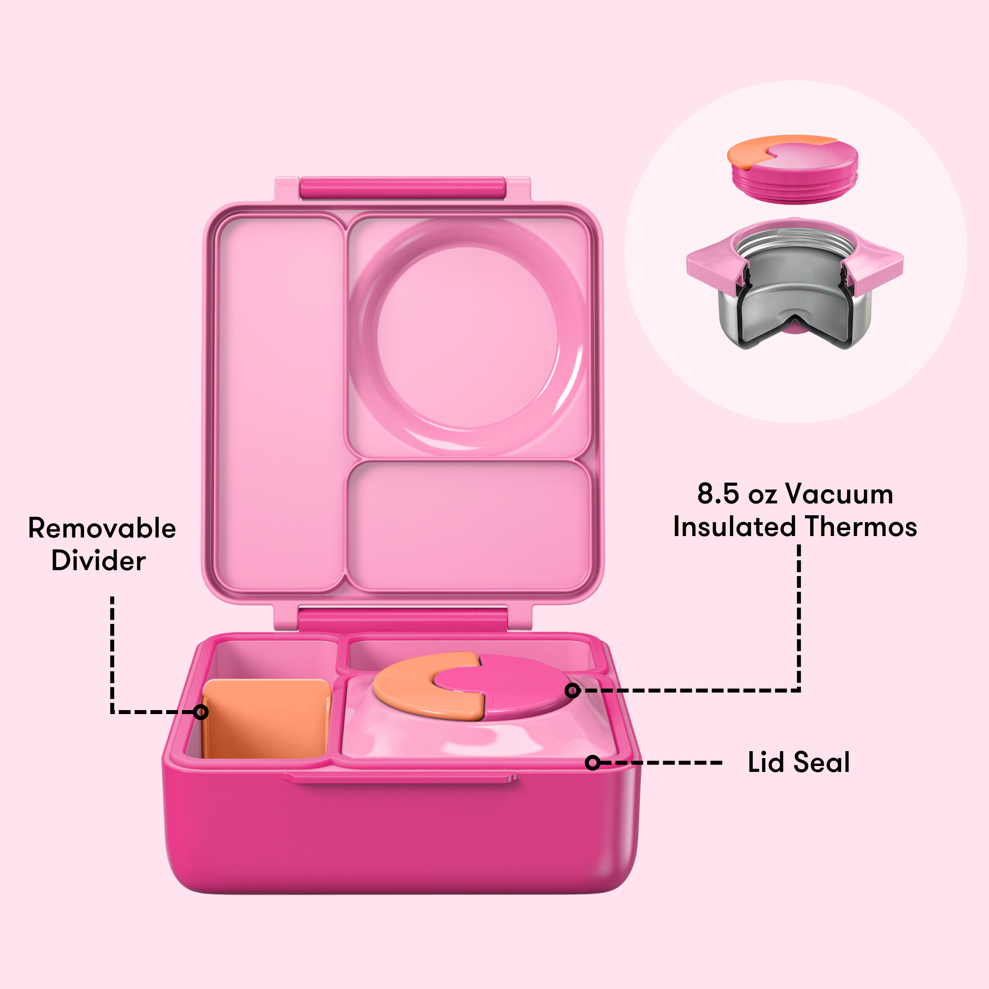 Omiebox - थर्मल इंसुलेटेड परी गुलाबी बेंटो भोजन बॉक्स