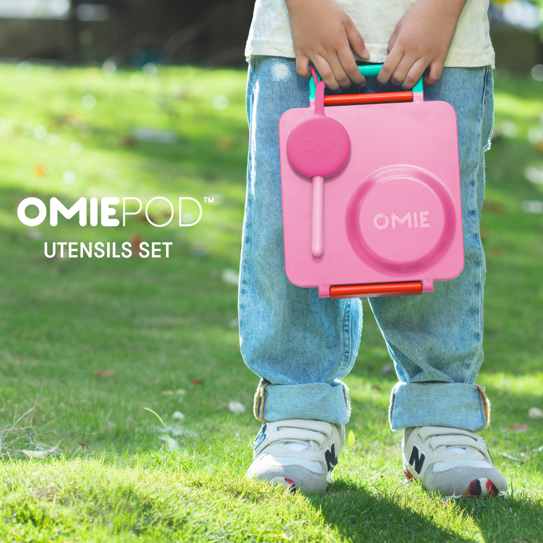 Omiebox - OmiePod बलून गुलाबी सिलिकॉन कांटा और चम्मच सेट