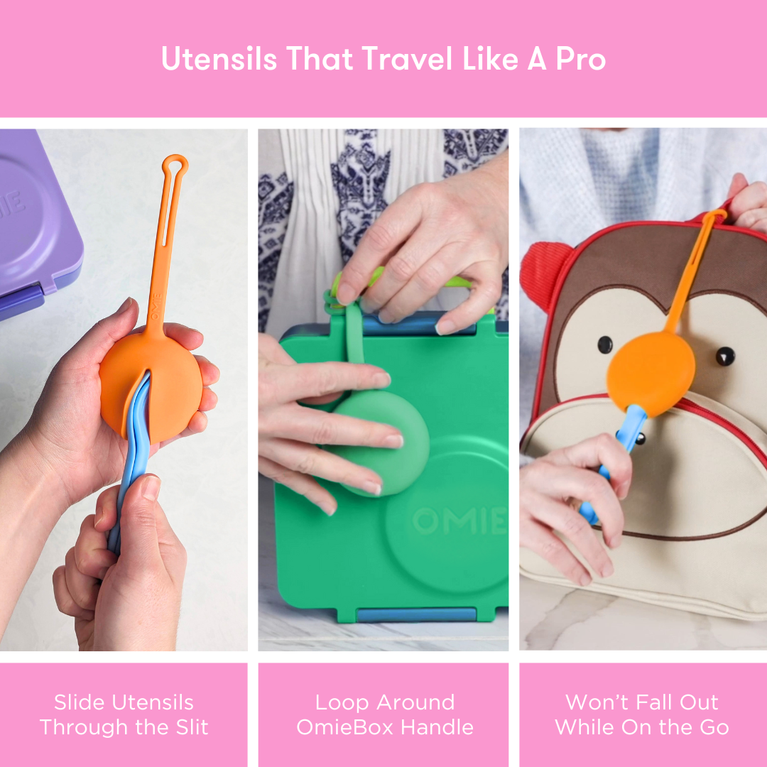 Omiebox - OmiePod बलून गुलाबी सिलिकॉन कांटा और चम्मच सेट