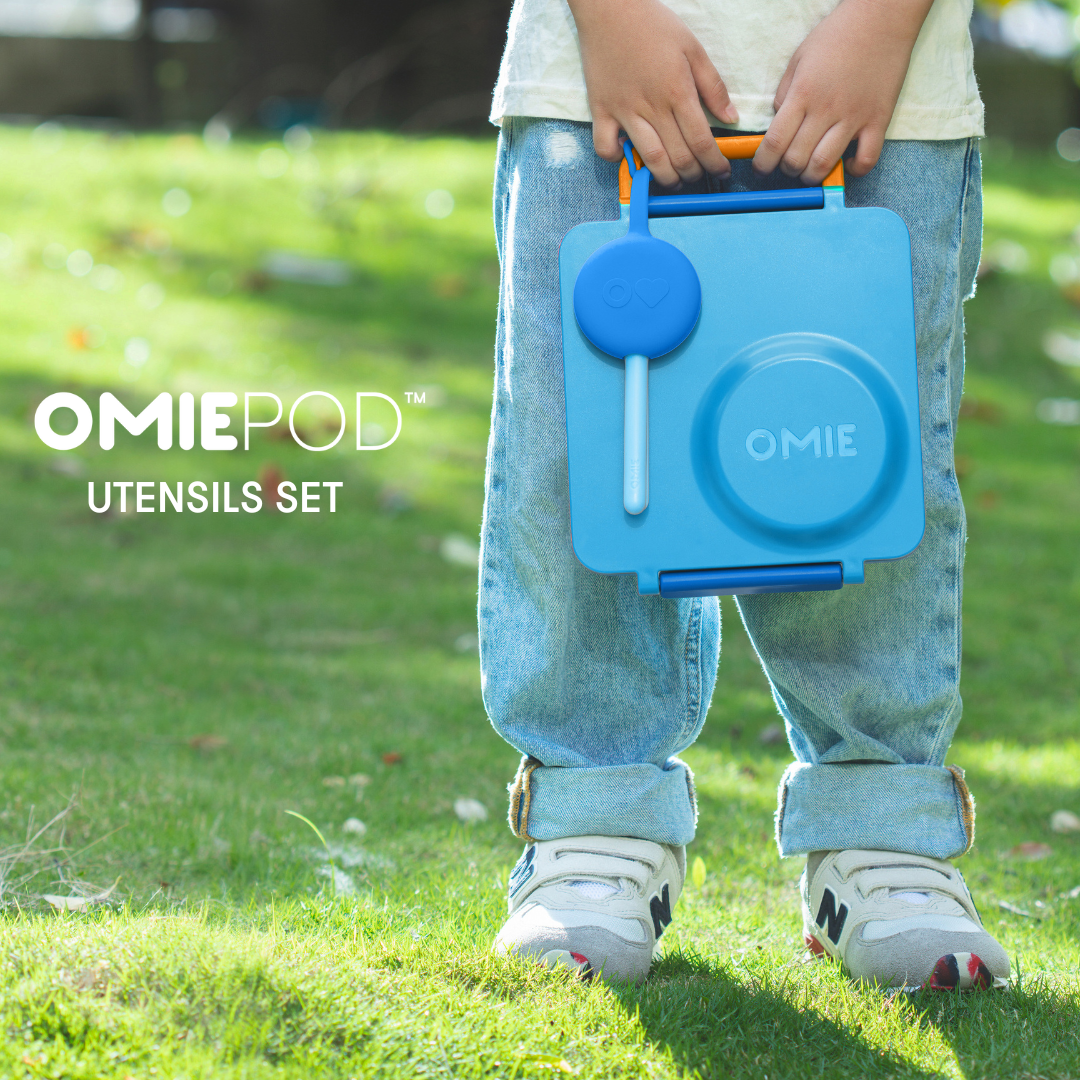 Omiebox - OmiePod कैप्री नीला सिलिकॉन कांटा और चम्मच सेट