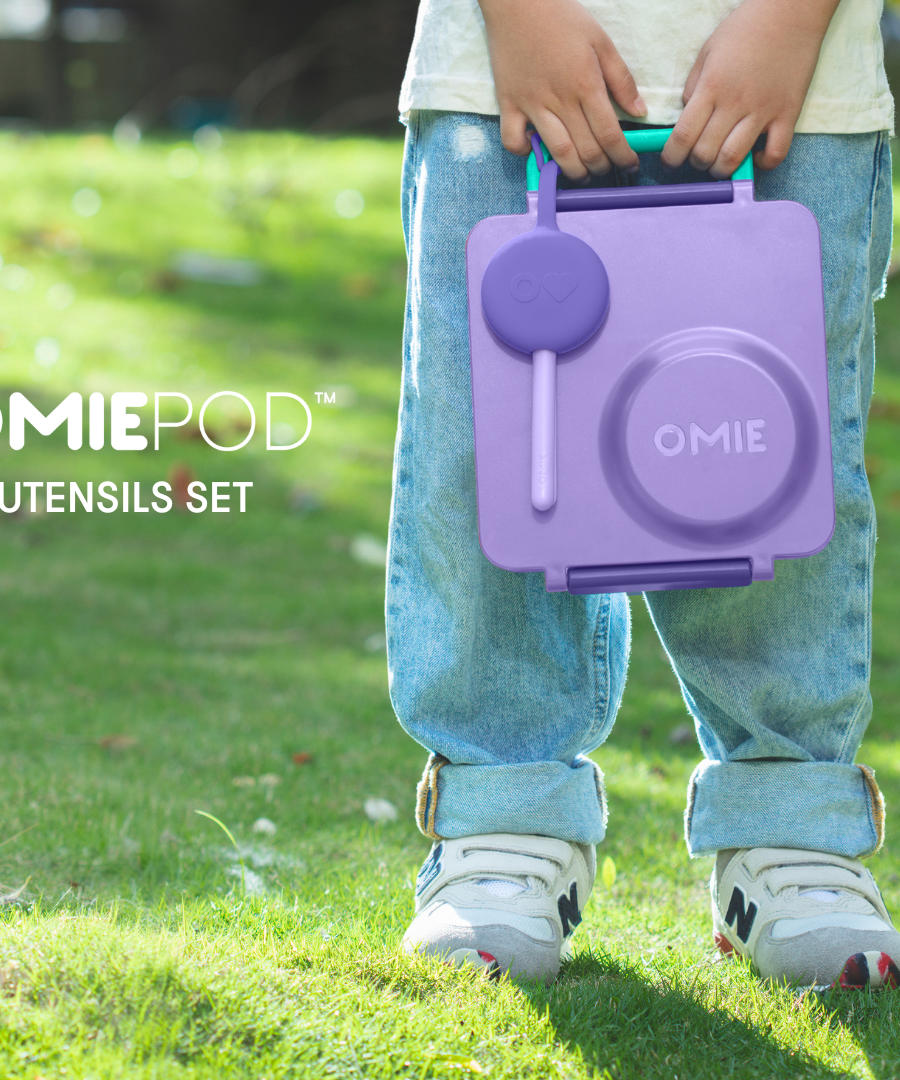 Omiebox - OmiePod लिला सिलिकॉन कांटा और चम्मच सेट