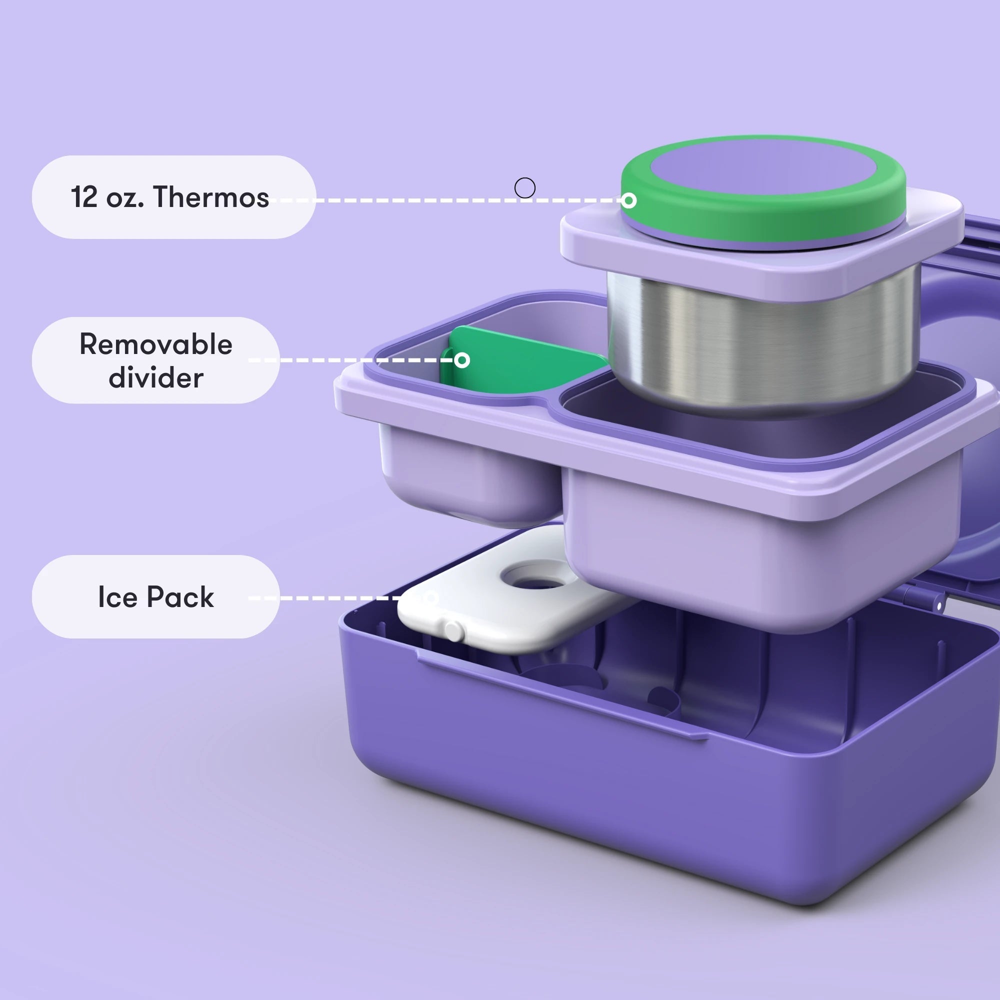 Omiebox - UP ताप इन्सुलेटेड 2. पीढ़ी गैलेक्सी पर्पल बेंटो भोजन बॉक्स