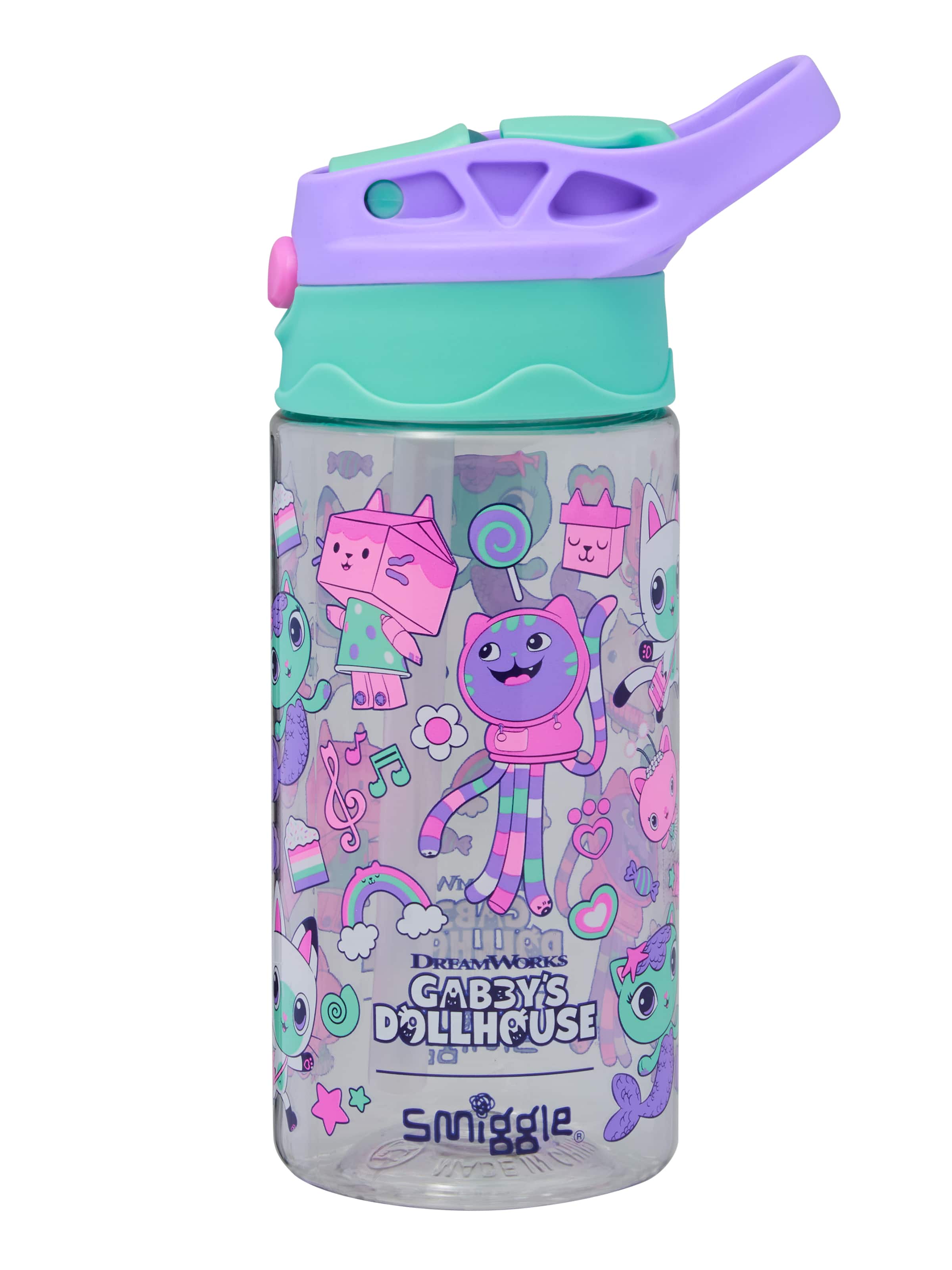 Smiggle - Gabbys Dollhouse BPAsız 440ML Gizli Pipetli Suluk - Dinossi