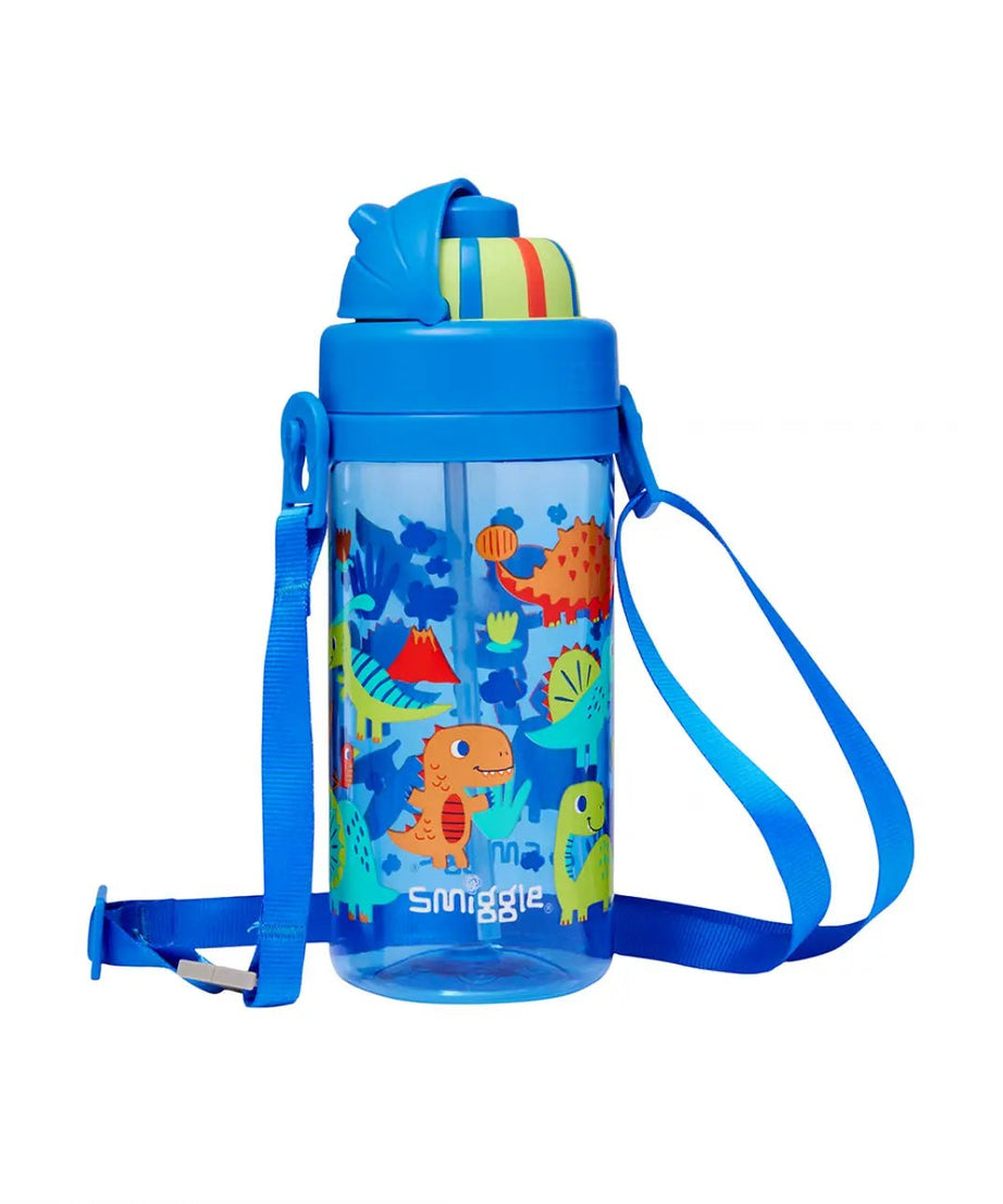 Smiggle - Glide Teeny Tiny Dinossi डिज़ाइन 400 ML BPA मुक्त छुपा स्ट्रॉ वाला पानी की बोतल