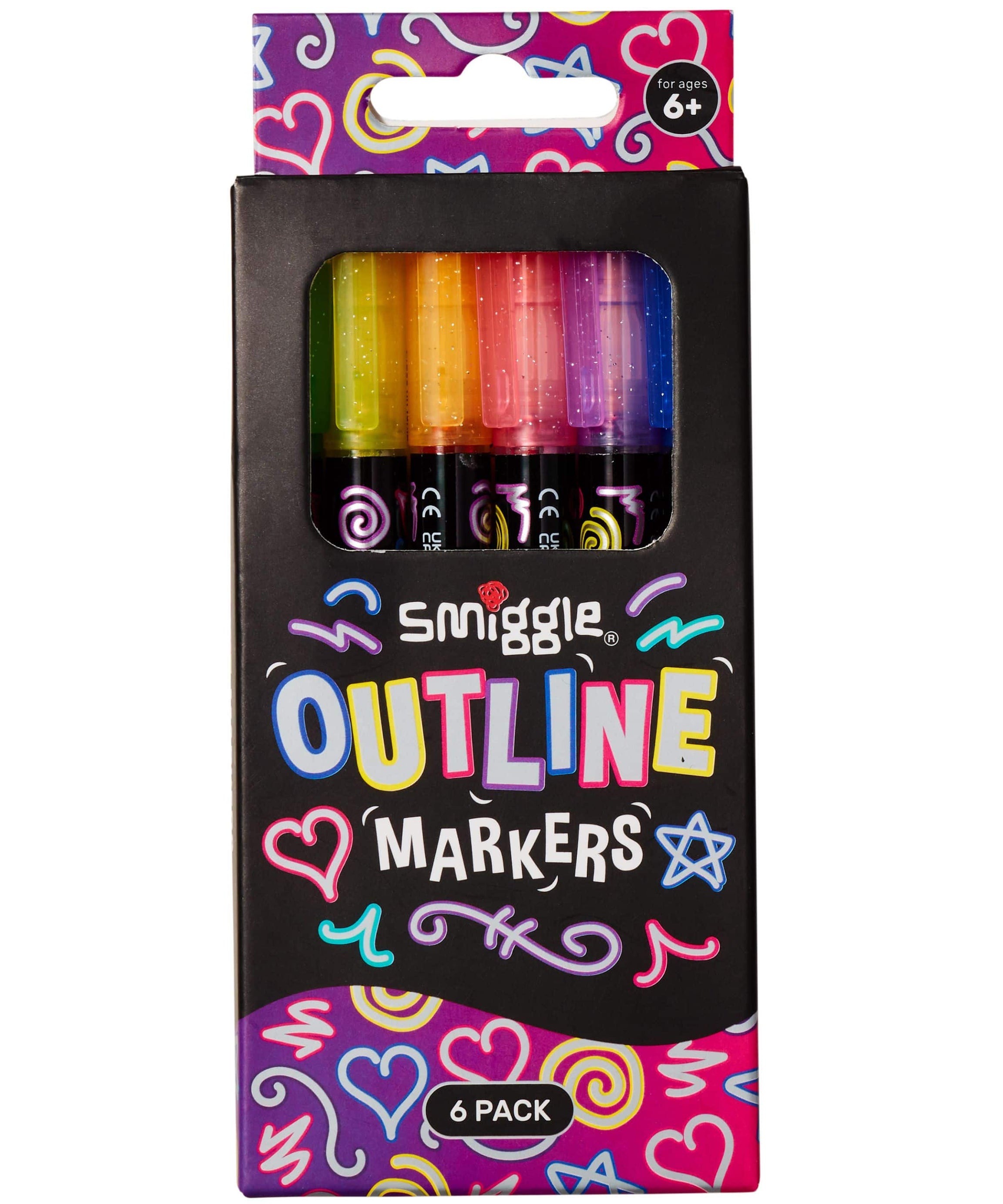 Smiggle - आउटलाइन चांदी चमकीला फॉरफोरलू हाईलाइटर 6 पेन सेट