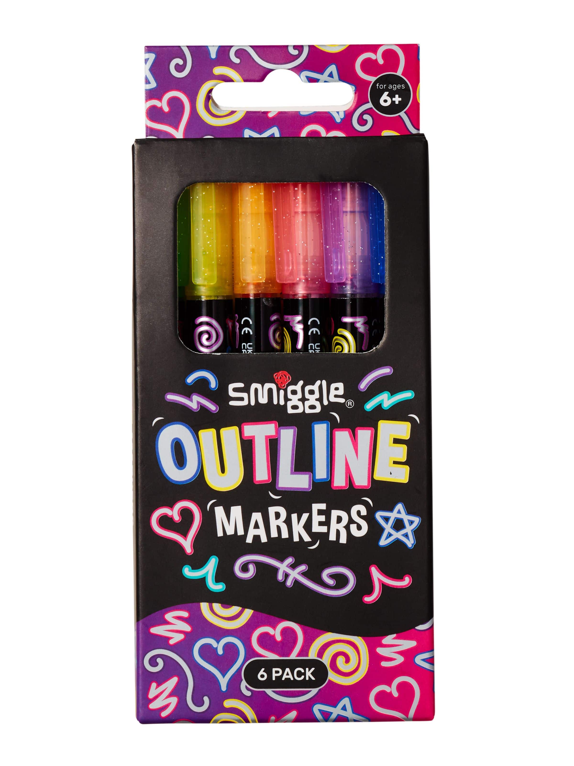 Smiggle - आउटलाइन चांदी चमकीला फॉरफोरलू हाईलाइटर 6 पेन सेट