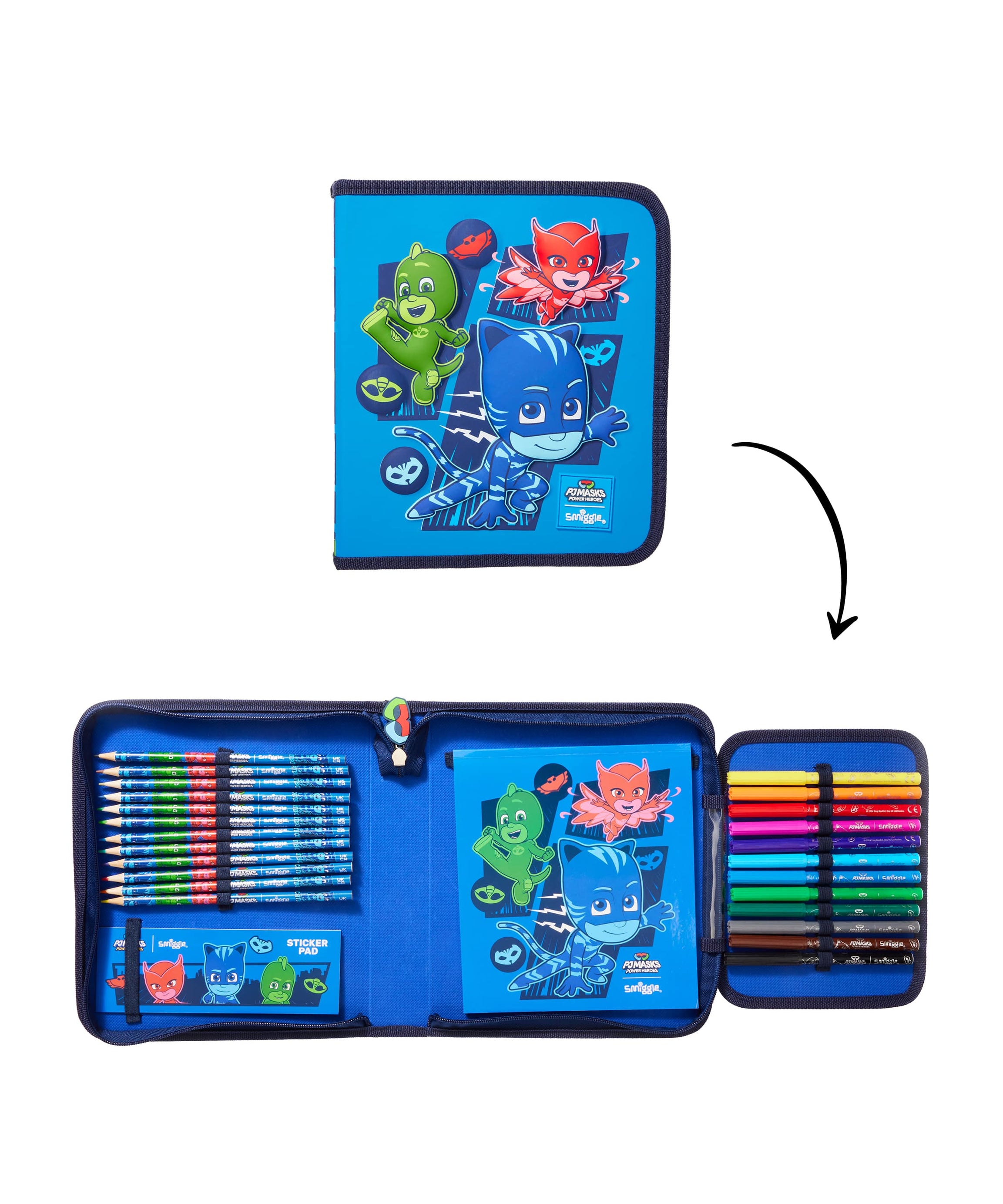 Smiggle - PJ Mask स्टेशनरी सेट और पेंसिल बॉक्स