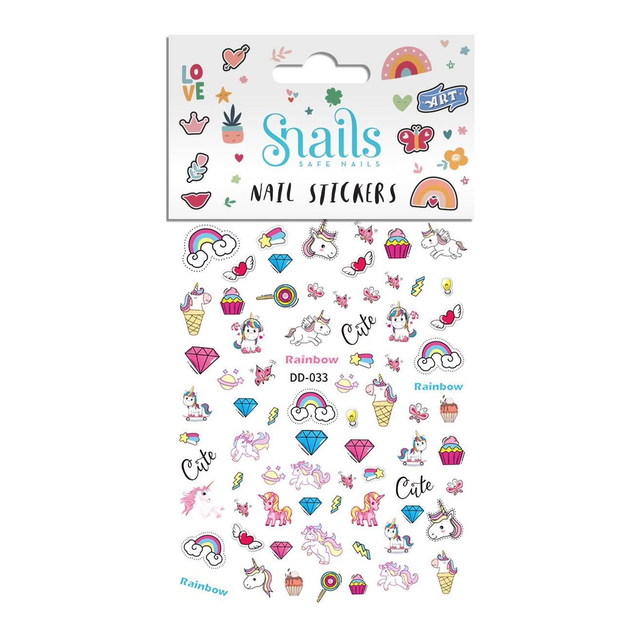 Snails -Çocuk Tırnak Sticker Seti - Unicorn Rainbow - Dinossi