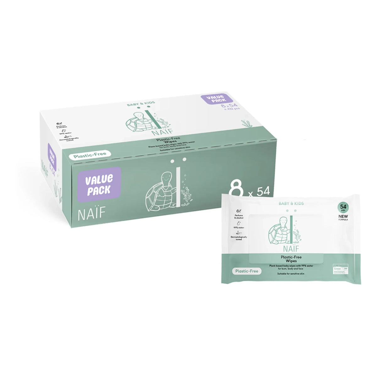 Naïf Natural Skincare - बायोडिग्रेडेबल बेबी वेट वाइप्स - 8 का सेट