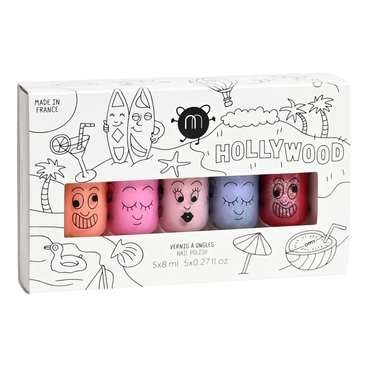 Nailmatic Kids - 5'li हॉलीवुड वॉटर-बेस्ड नेल पॉलिश सेट - गैस्टन, सुपर, पॉली, बेला और किटी