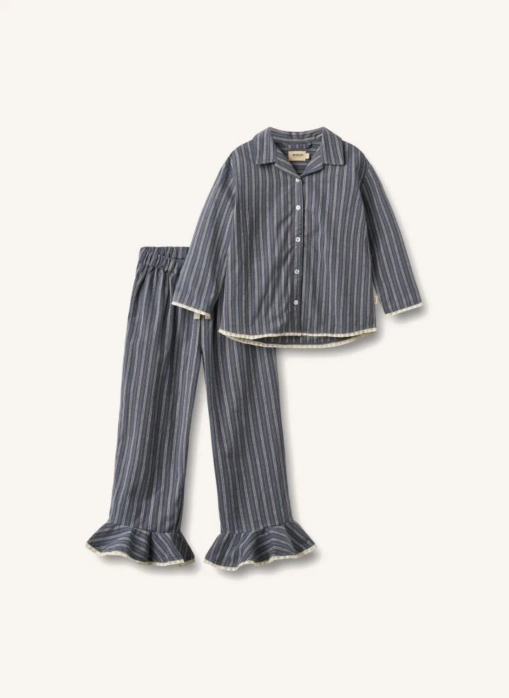 Wheat - Çizgili organik pamuklu pijama | Gri mavi