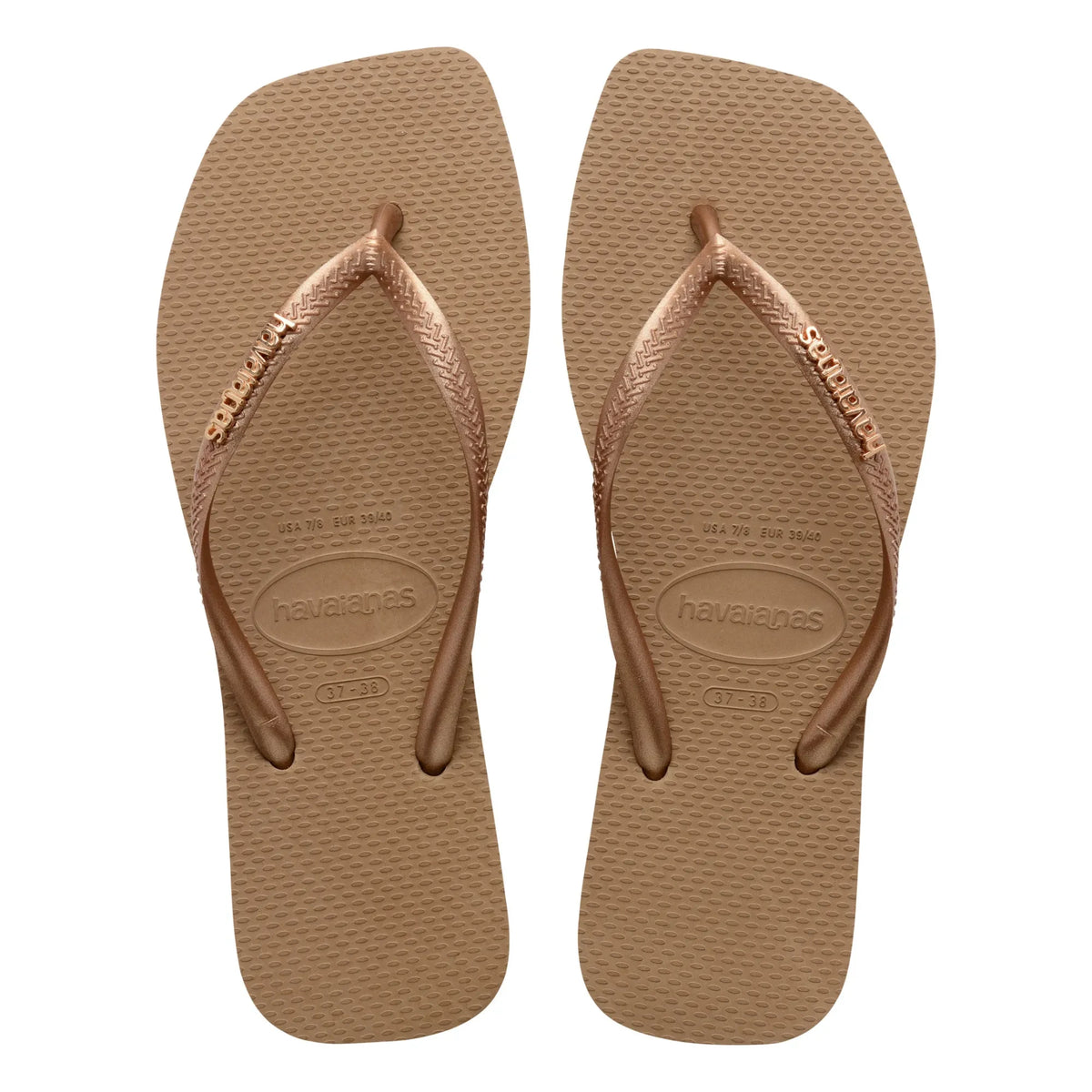 Havaianas - स्क्वायर लोगो मैटेलिक फ्लिप-फ्लॉप | गुलाबी