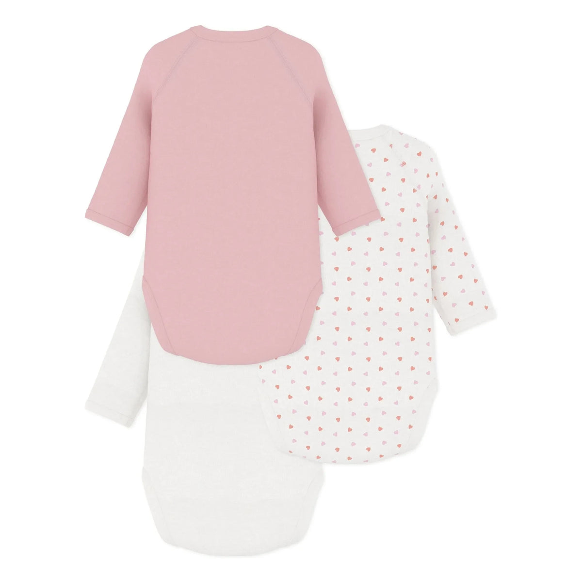 Petit Bateau - 3'lü Küçük Kalpler Organik Pamuklu Badi Seti | Pembe