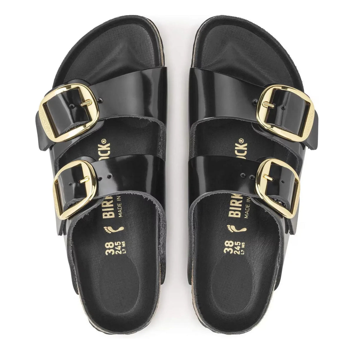 BIRKENSTOCK - एरिज़ोना बिग बकल पेटेंट लेदर सैंडल | काला