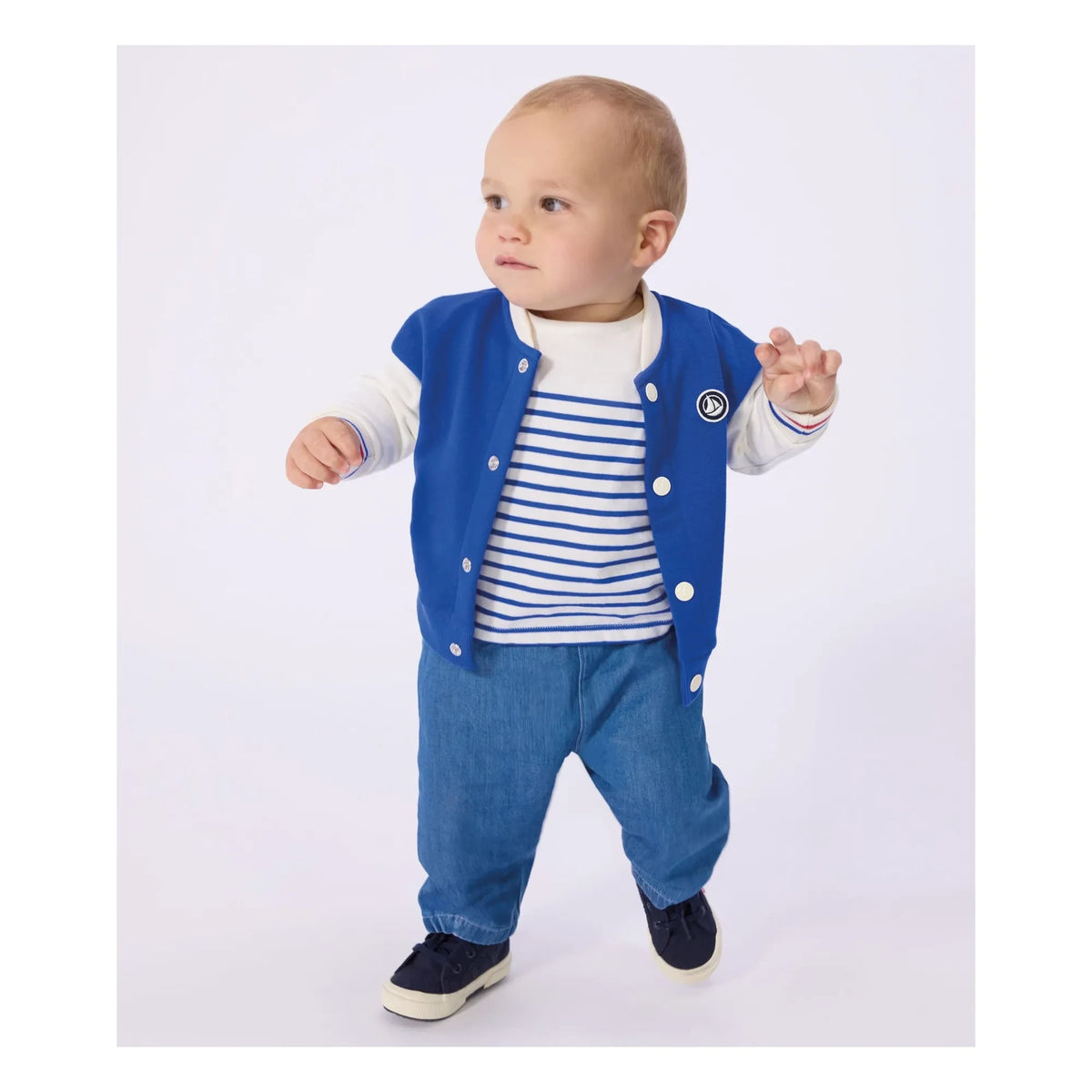 Petit Bateau - टेडी कलरब्लॉक जैकेट | रॉयल ब्लू