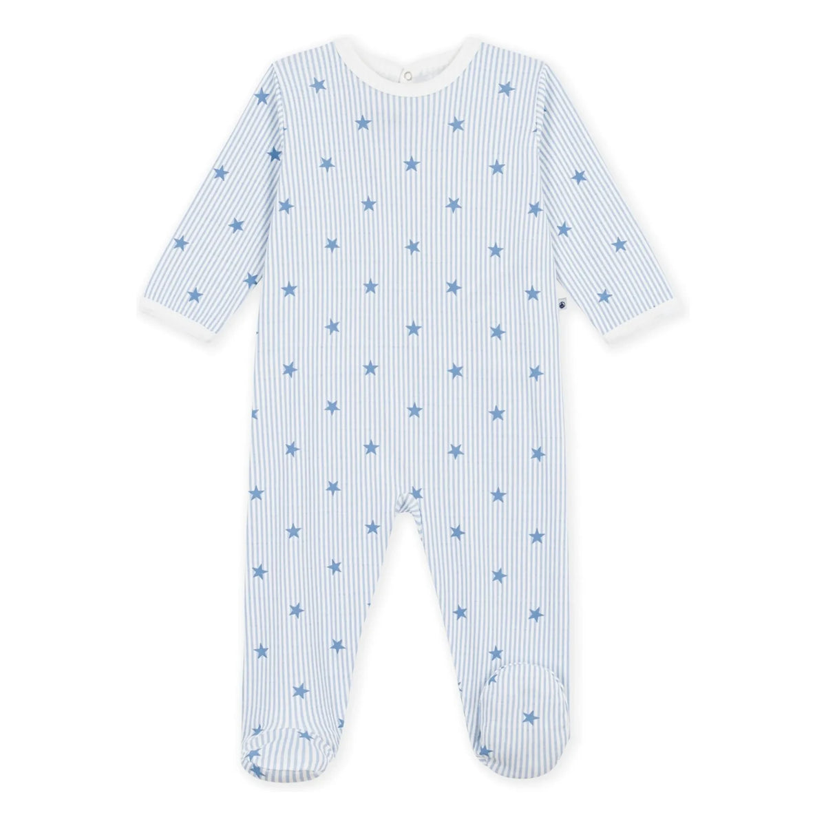 Petit Bateau - Yıldızlı Çizgili Organik Pamuklu İyi Uykular Pijaması | Mavi