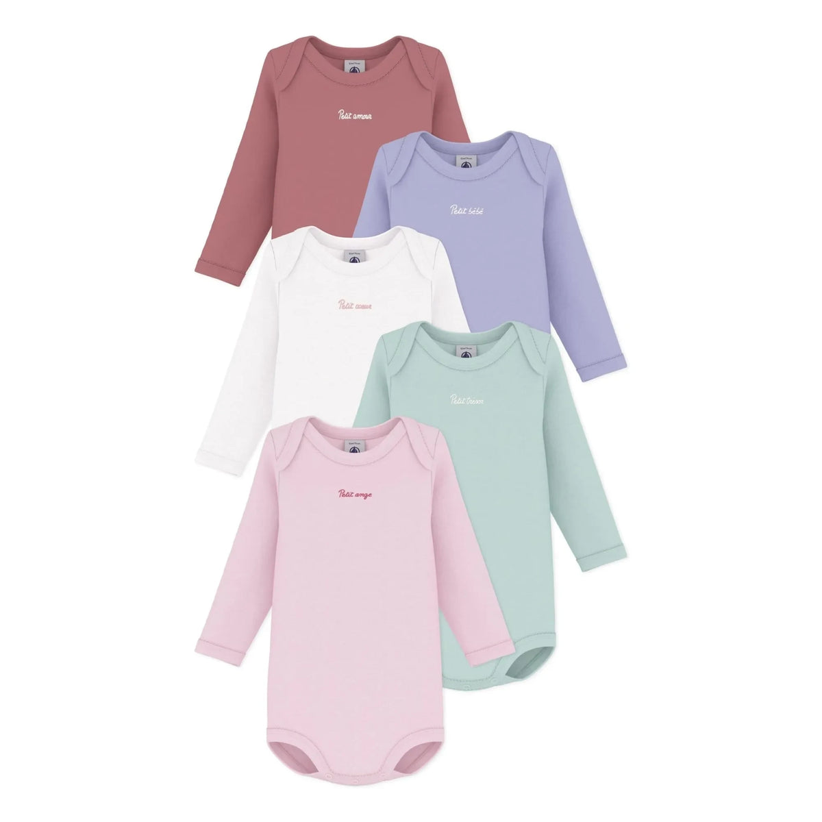 Petit Bateau - 5'li Petit Coeur ऑर्गेनिक कॉटन बॉडी सेट | गुलाबी