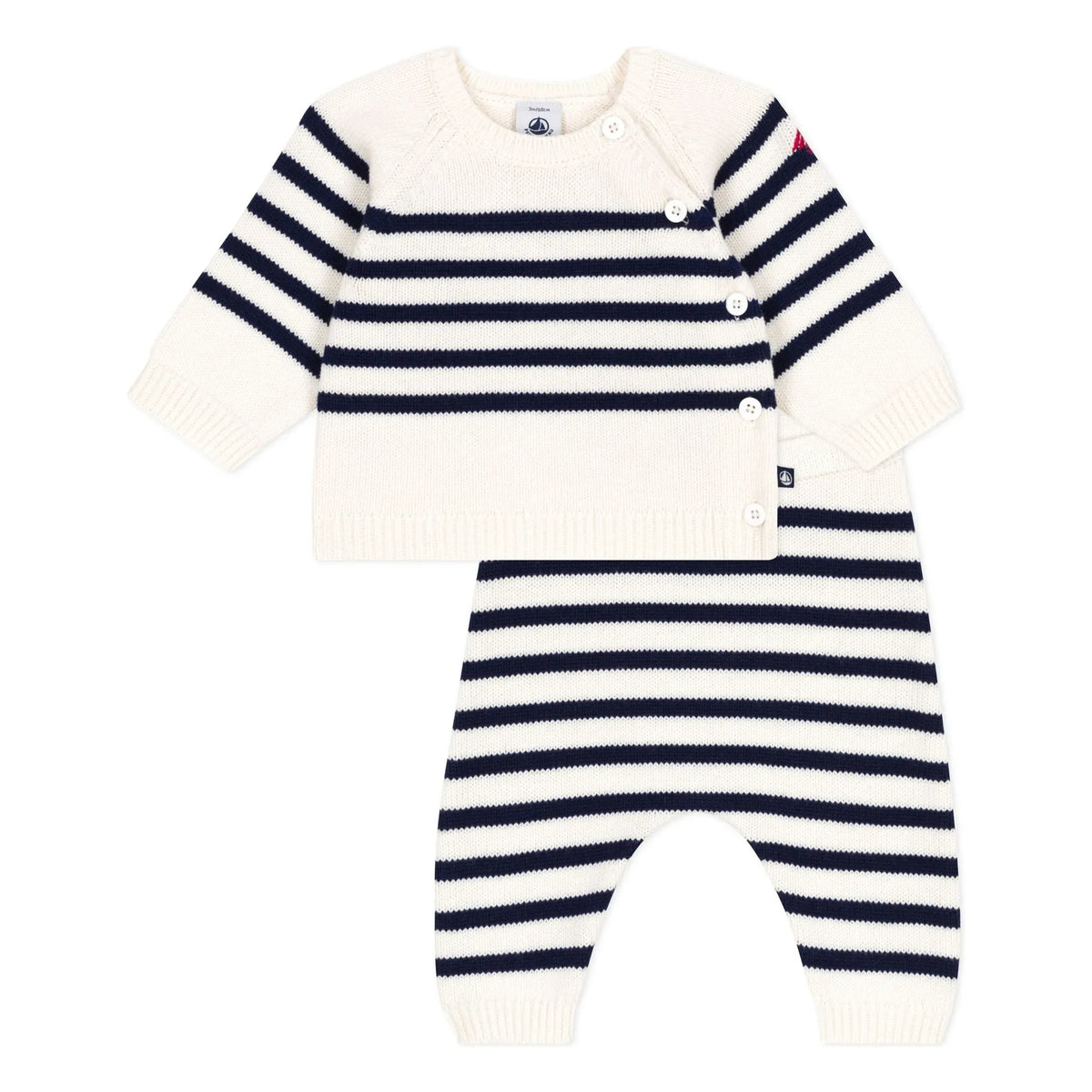 Petit Bateau - ऊनी नाविक स्वेटर और पैंट सेट | इक्क्रू