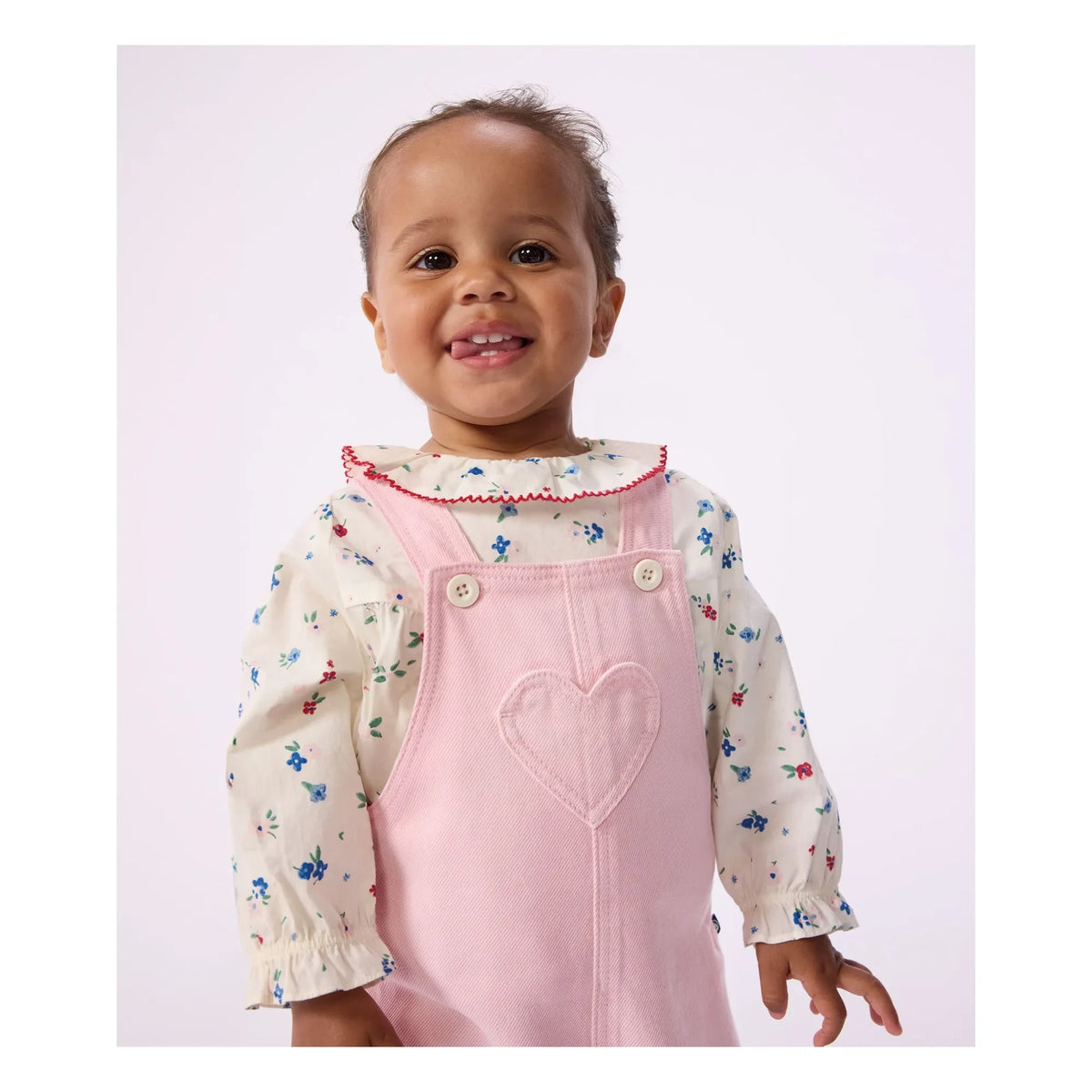 Petit Bateau - गुलाबी गैबर्डिन जंपसूट