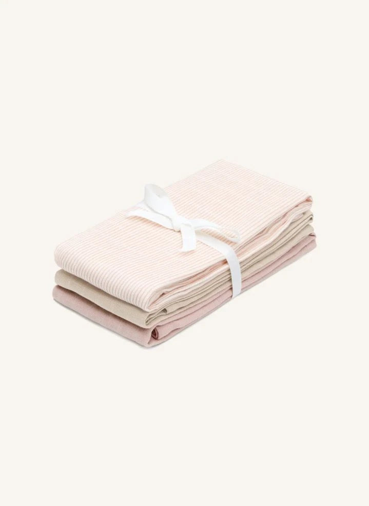 Cam Cam - Klasik Çizgili Müslin Bezler - 3’lü Set | Pembe