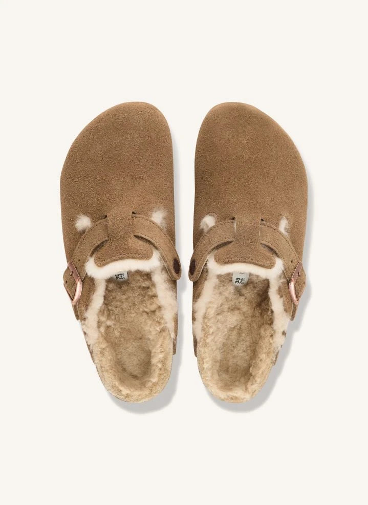 BIRKENSTOCK - Boston Shearling Süet Terlik | Taupe kahverengi