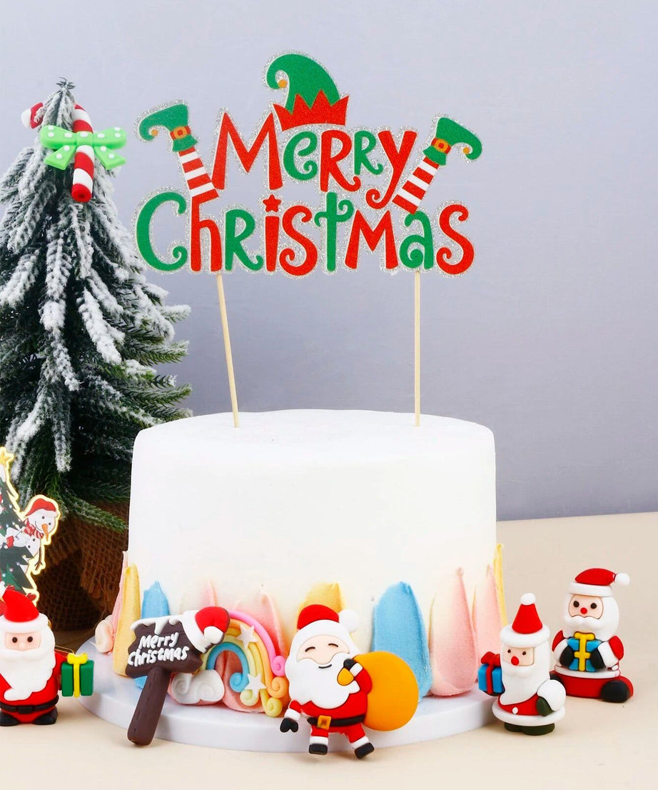 Yılbaşı - Noel Yeni Yıl Pasta Süsü Merry Christmas Topper-Dinossi