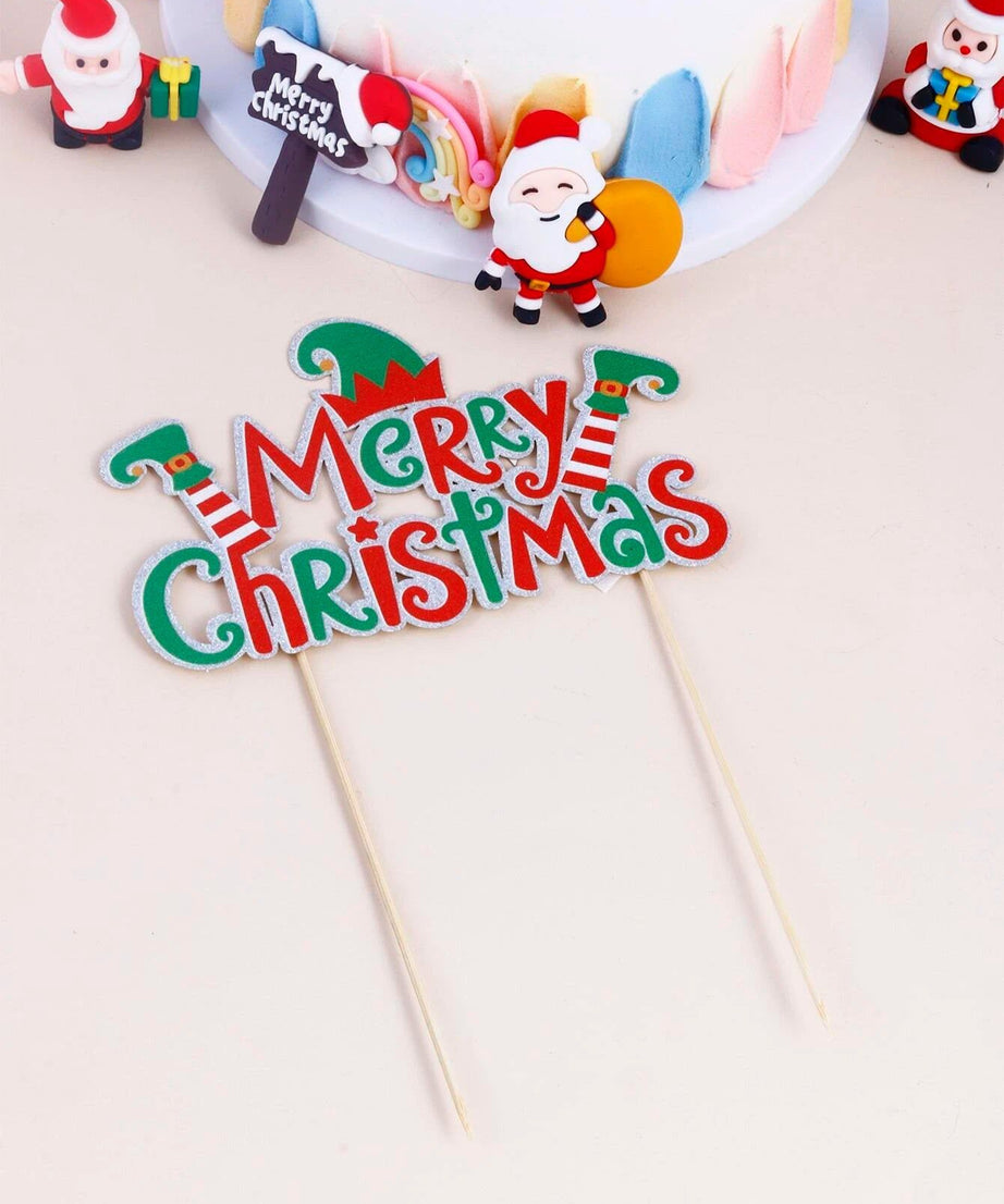 Yılbaşı - Noel Yeni Yıl Pasta Süsü Merry Christmas Topper-Dinossi