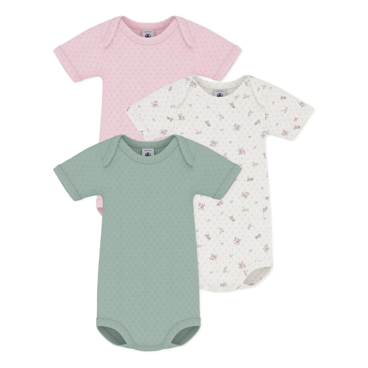 Petit Bateau - 3'lü Organik Pamuklu Ajurlu Bebek Badi Seti | Pembe