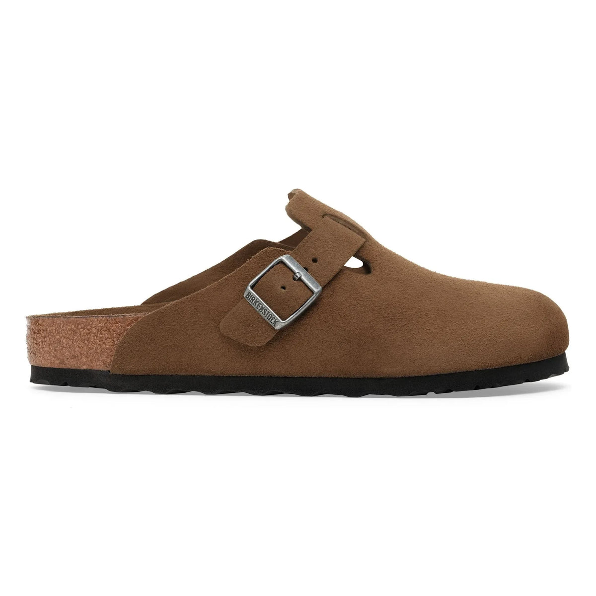 BIRKENSTOCK - Boston सॉफ्ट फुटबेड स्वेड क्लॉग्स | भूरा