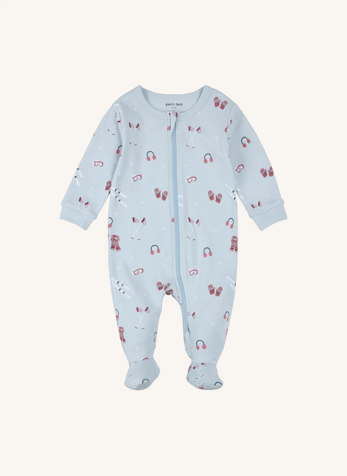 Petit Lem - Organik Pamuklu Kayak Sonrası Patikli Pijama | Açık mavi